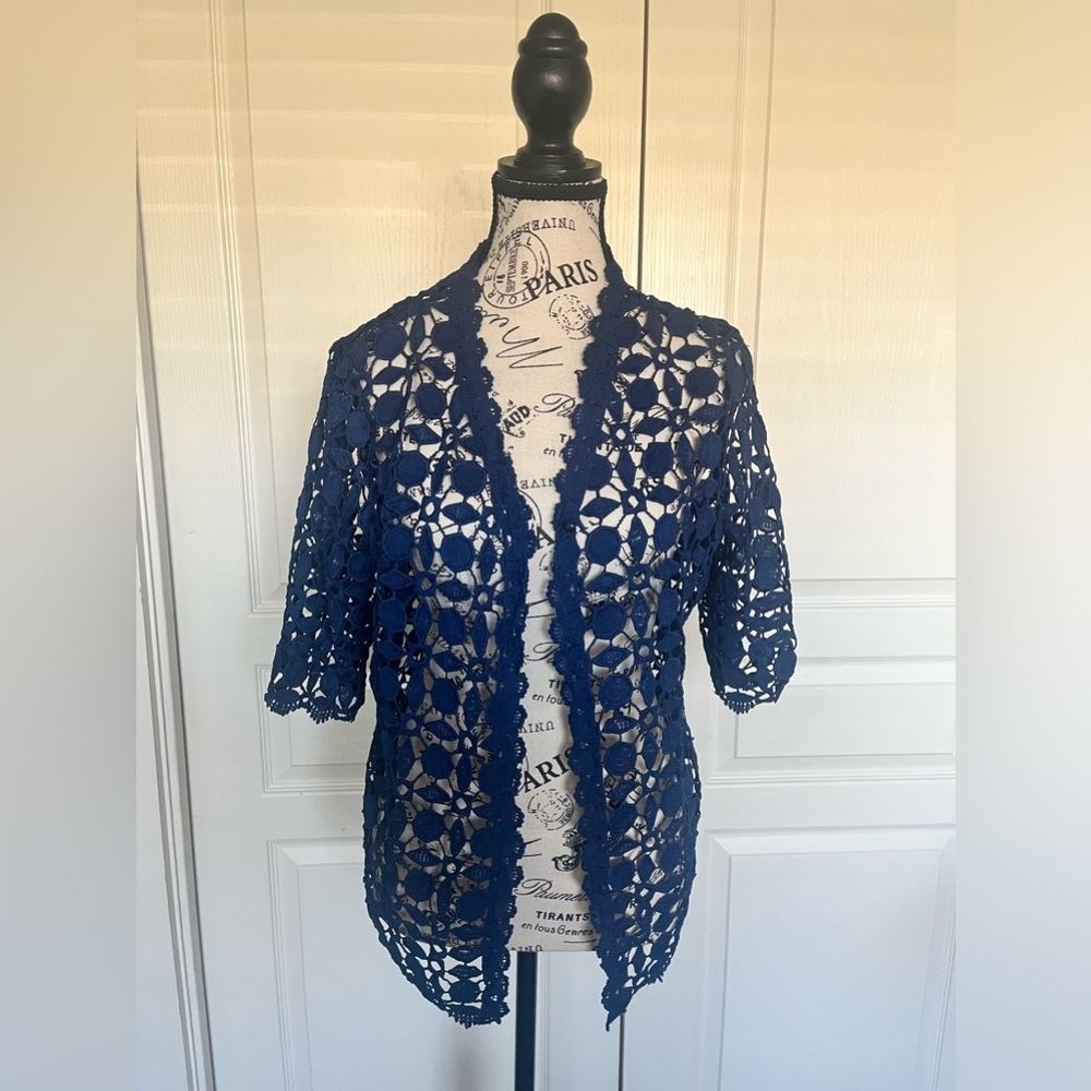 NWT brand Belle Poque Navy Blue Lace jacket/cardigan.